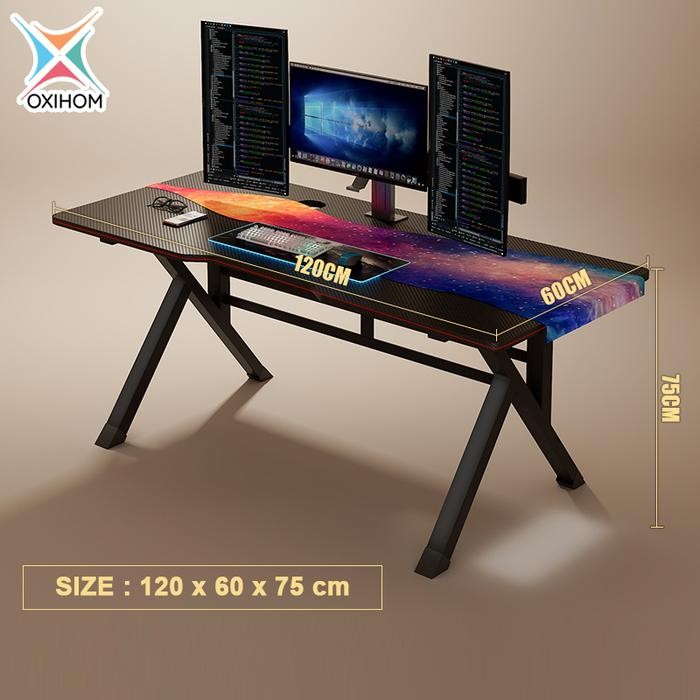 

Oxihom Meja Gaming Meja Belajar Meja Komputer PC Meja Kerja Minimalis Besi Kayu Furniture