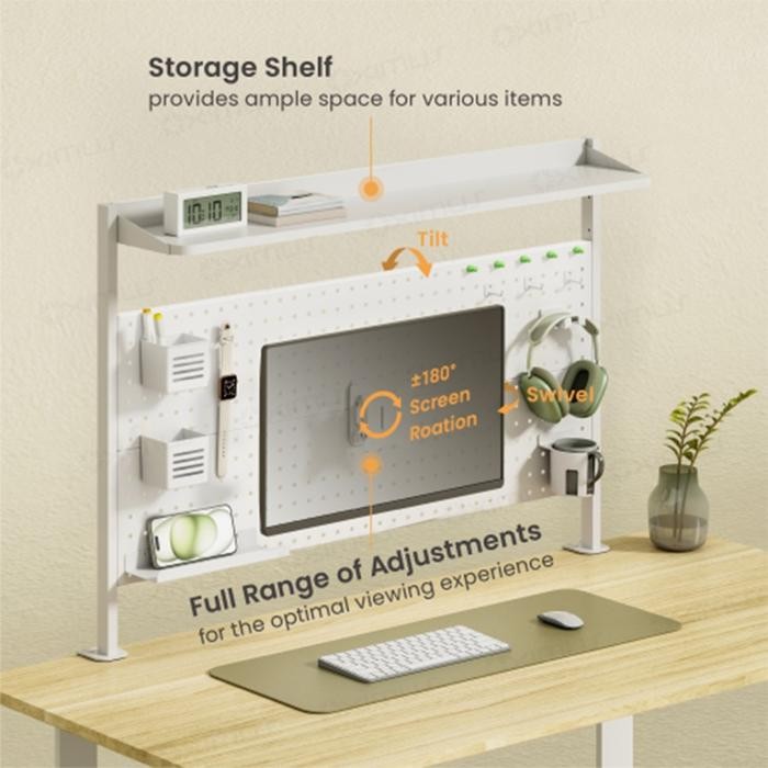 

Rak Papan Meja Modular Deskmount Pegboard DIY Oximus GPD120 Hitam Putih Organizer Shelf memberikan