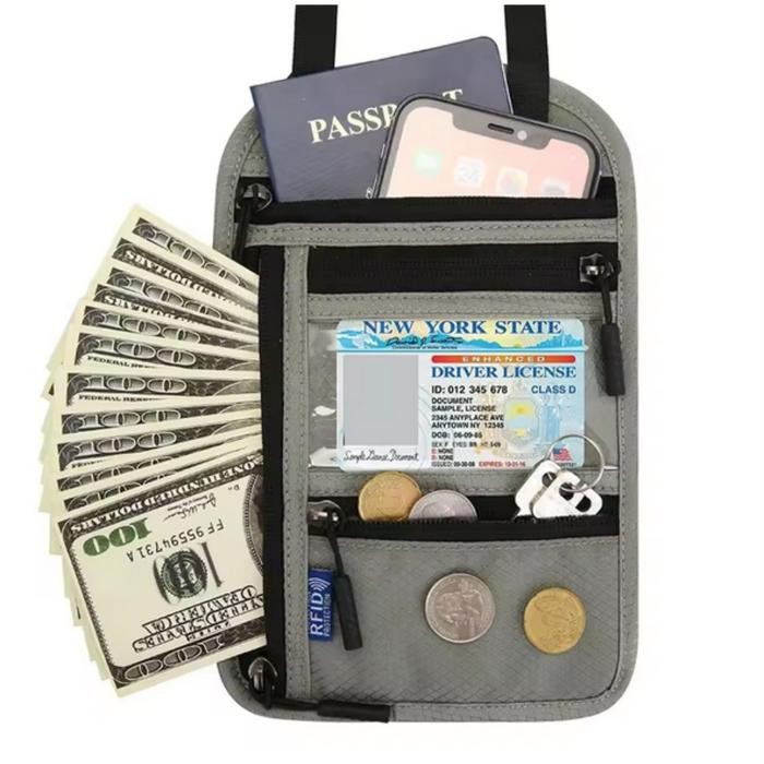 PREMIUM Tas dompet paspor holder travel neck wallet RFID blocking dompet umroh