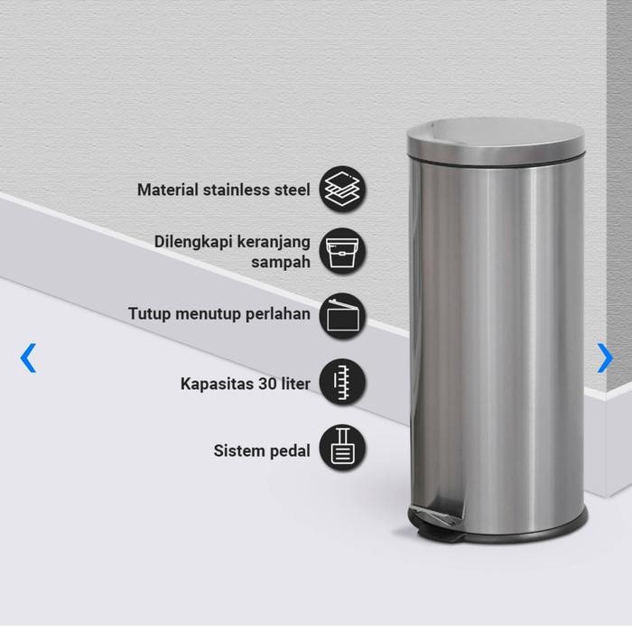 PREMIUM Tempat sampah 30 liter New stainless tutup Slow close