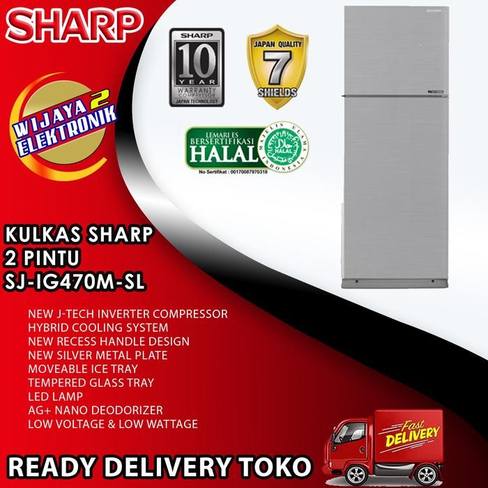 Kulkas 2 Pintu Sj-Ig470M-Sl 364L New J-Te Inverter Compressor