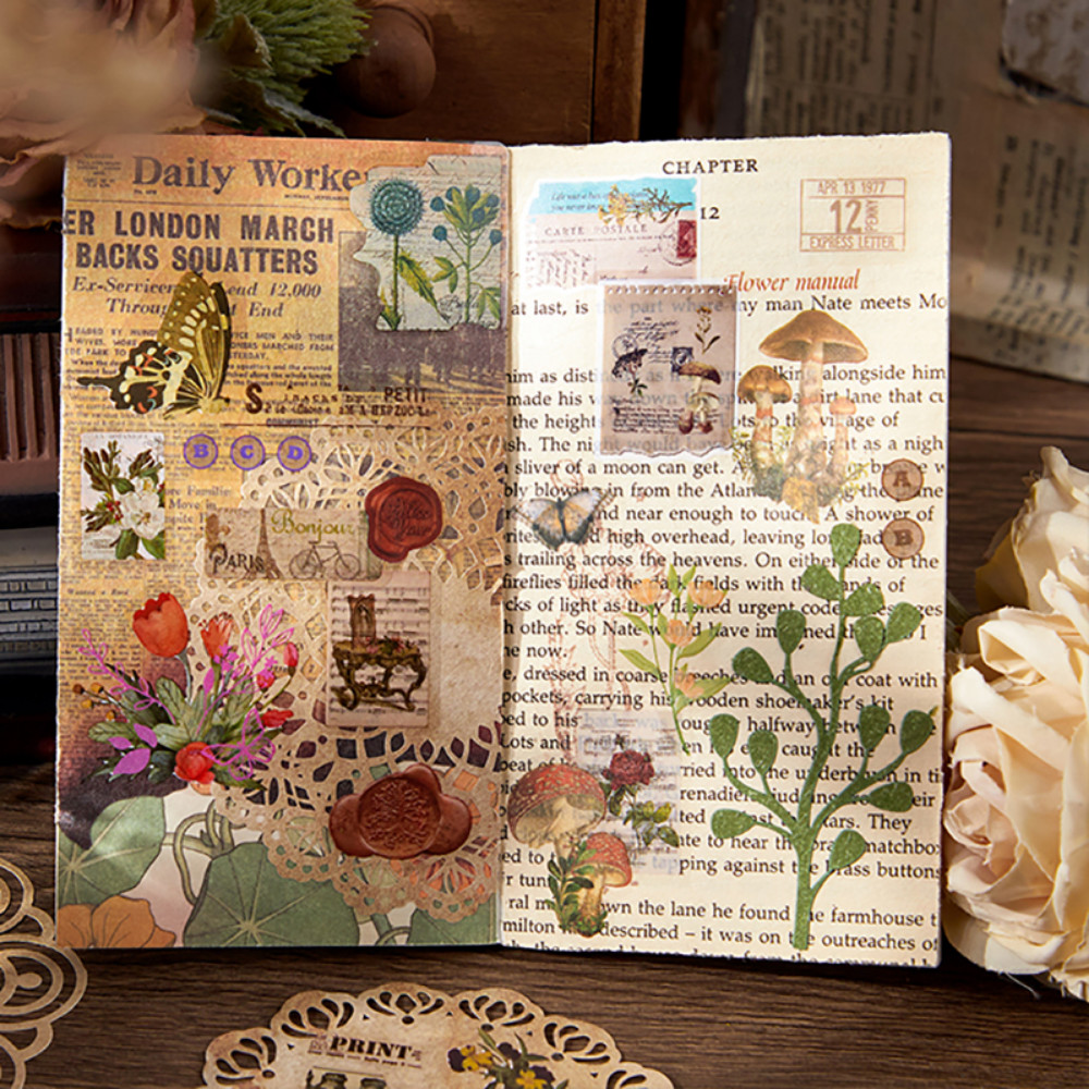

100Pcs/Box Vintage Plant PET Stickers Creative Flowers Hand Account Material Decorative
