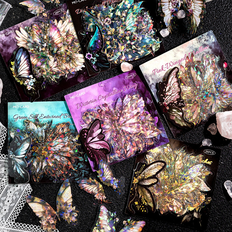 

60pcs/3bags Airy Crystal Wings Series Ice Crystal PET Stereoscopic Laser Gold Sticker Pack