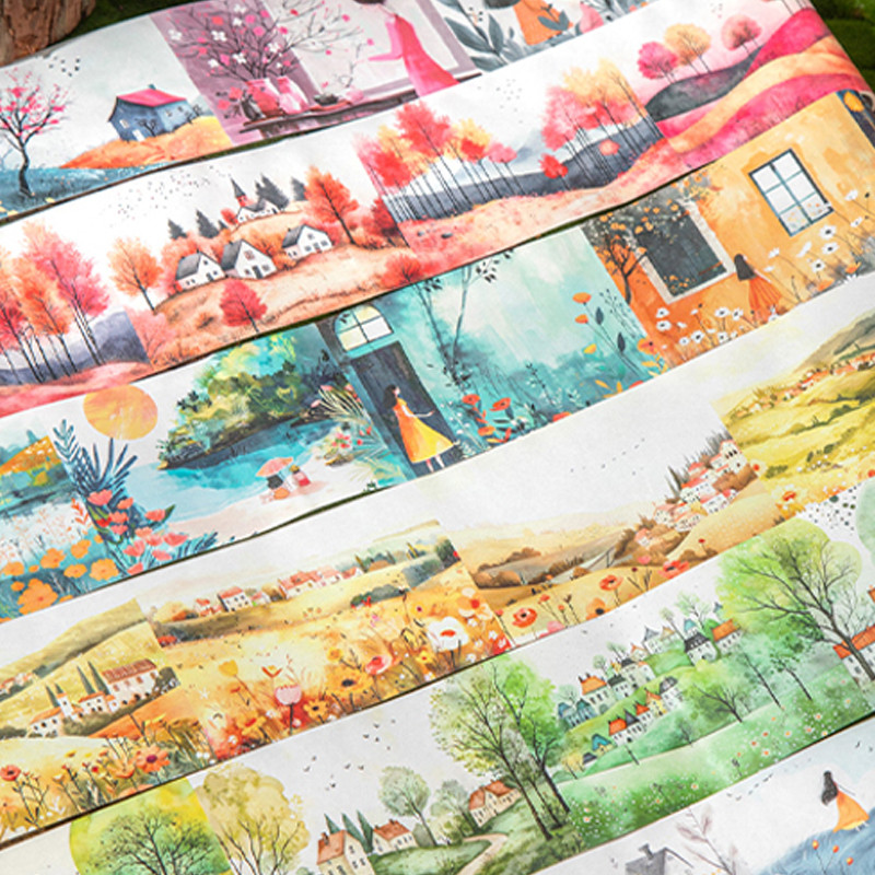 

3rolls Four Seasons Time Series Rustic Landscape Background Tape DIY Handbook Notebook Kids