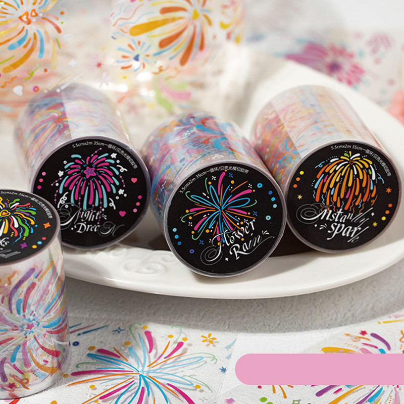 

4Style 1Roll/bag Flower Fire Instant Shell Light PET Die Cut Tape Handbook DIY Scrapbook