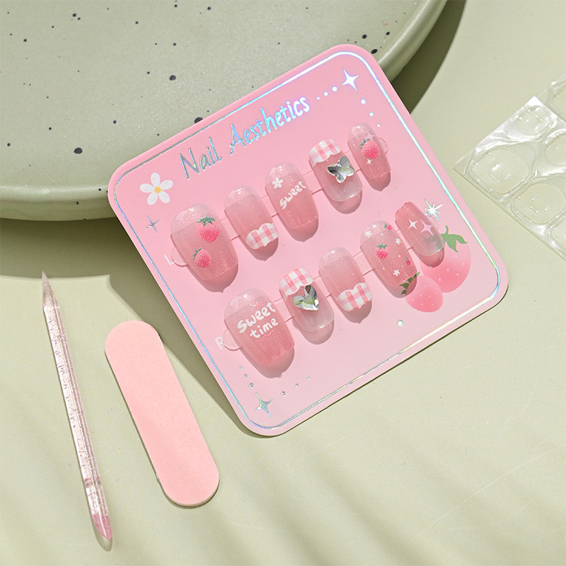 

6Style 10pcs/bag Fruit Shape Wear Nail Cartoon Cute Children Dopamine Short Nail Small