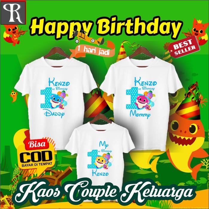 GR11 Kaos Couple Family CustomBaju Family Couple Ulang Tahun Anak Tema Baby Shark Dan Lain