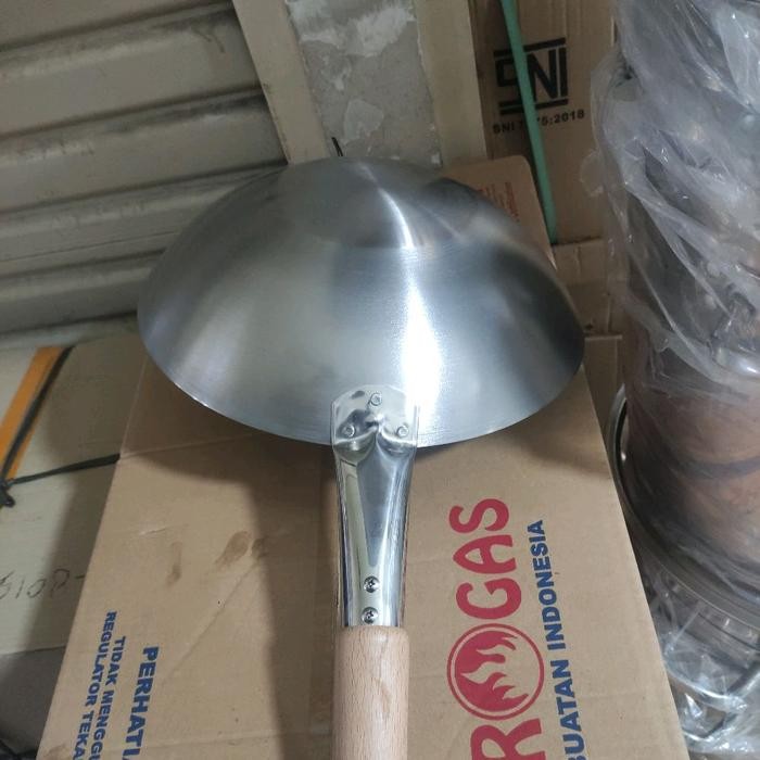 Termurah Wajan Nasi Goreng Baja Putih Hongkong Gagang Kayu Dm 40Cm Anti Lengket Termurah