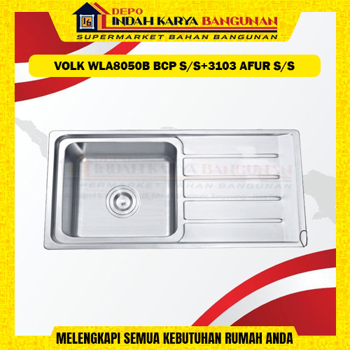 Bak Cuci Piring 1 Lubang Sayap VOLK WLA8050B BCP + Shower 3103 AFUR  | Chrome Stainless Anti Karat