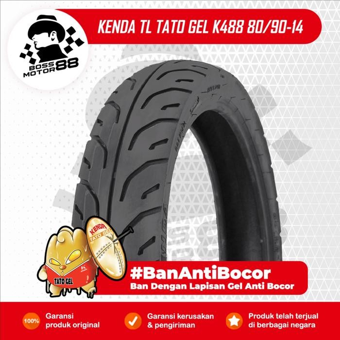 Ban Kenda Tubeless Tato Gel K488 80/90-14 Ban Anti Bocor Motor Original