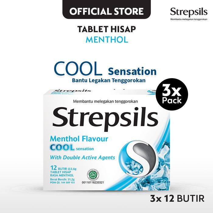 

4ZMI Strepsils Cool 12S X 3 Pcs - Permen (Tablet Hisap) Pelega Tenggorokan