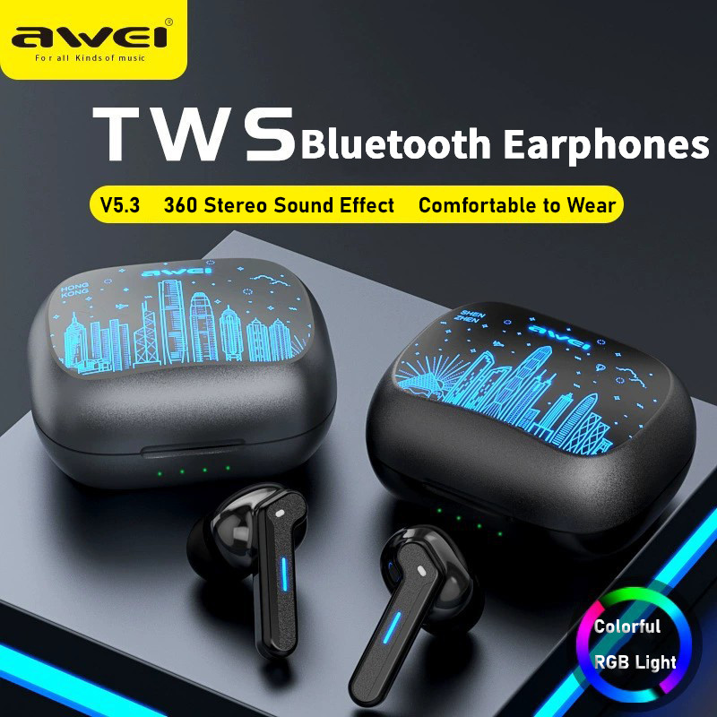 Awei T53 TWS Bluetooth Earbuds Gaming Wireless Headphones Call Noise