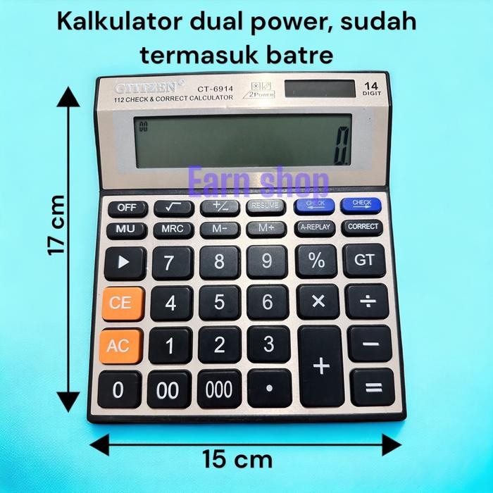 

KALKULATOR BESAR CT-6914 6914 14 DIGIT DUAL POWER