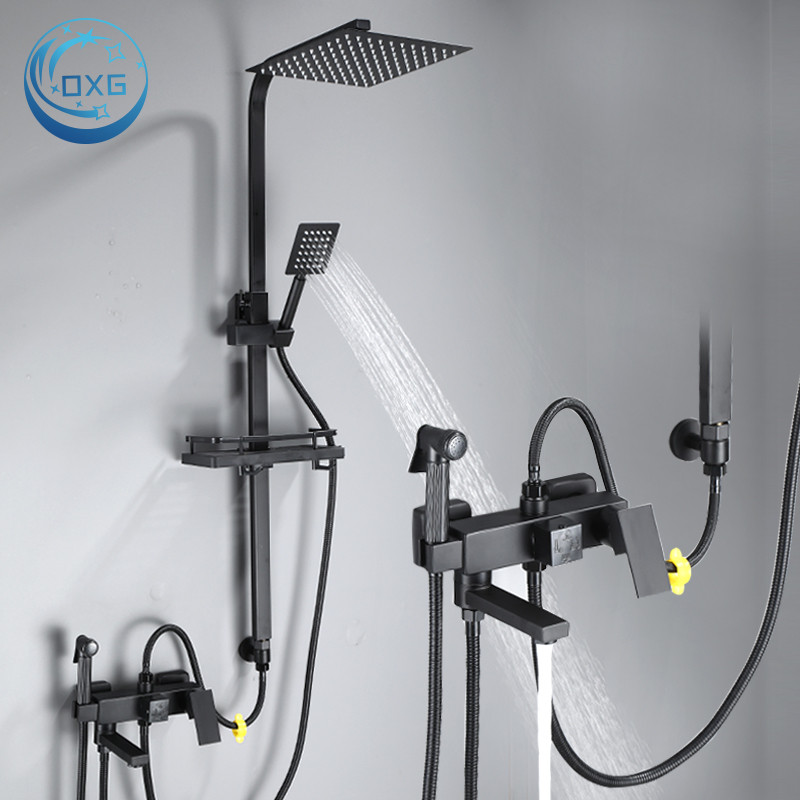 OXG Black/Chrome Bathroom Shower Faucet Set,Rain Shower Column,Rain Shower Faucet  Wall Mount Shower