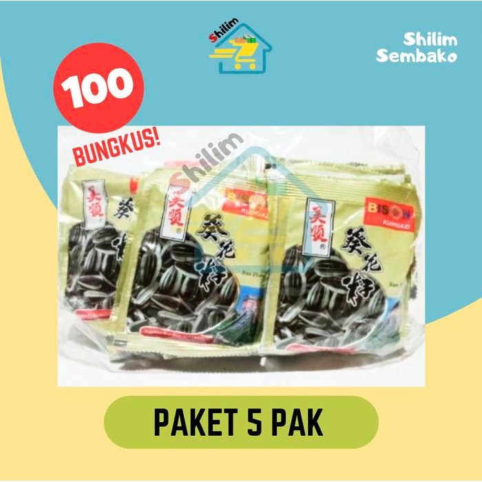 

3YC3 Paket Kuaci Bison 5 Pak Isi 100 Bungkus Kuaci Bunga Matahari