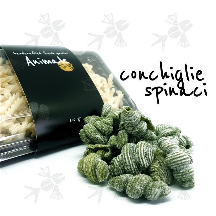 

H48Y Fresh Pasta Spinach Conchiglie Home Made Semolina 300 Gram