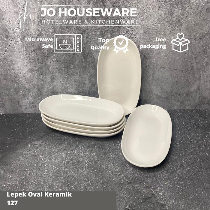 Lepek keramik oval 17x8,5 cm putih ppolos hotelware / piring dessert SET 2 PCS 127-1