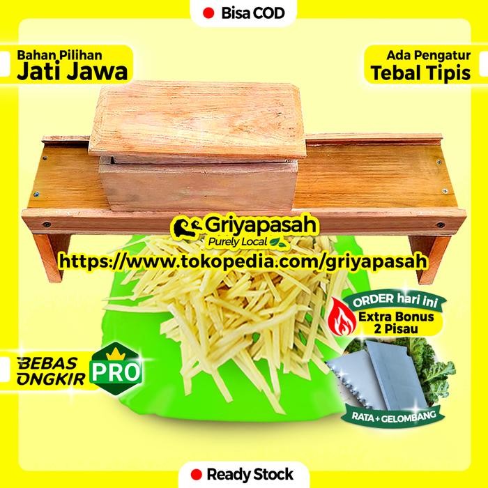 ( UKURAN JUMBO ) PEMOTONG KENTANG STIK KENTANG KOREK API MUSTOFA - KAYU JATI - PENGATUR TEBAL TIPIS