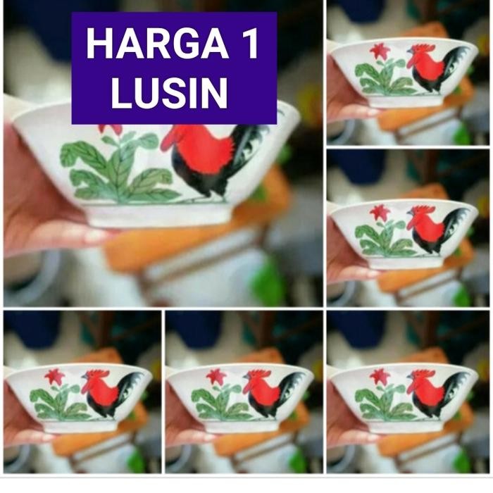 MANGKOK KERAMIK AYAM JAGO LUCKY HARGA 1 LUSIN MANGKOK KERAMIK