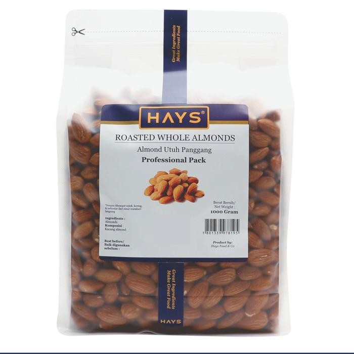 

KACANG ALMOND PANGGANG UTUH 1KG / ROASTED ALMOND WHOLE 1KG HAYS FOOD SNACKS