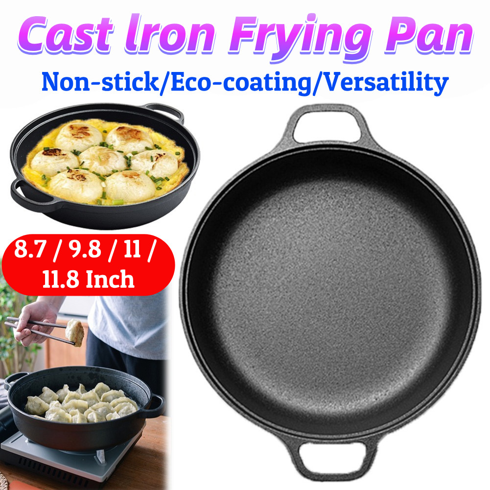 8.7/9.8/11/11.8inch Cast Iron Griddle with Double Handles Baking Tray Pre-Seasoned for Bread Baking 
