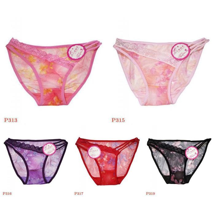 NEW P313 Celana Dalam Wanita CD Cewek Sexy Panties Thong Transparan Motif Bunga