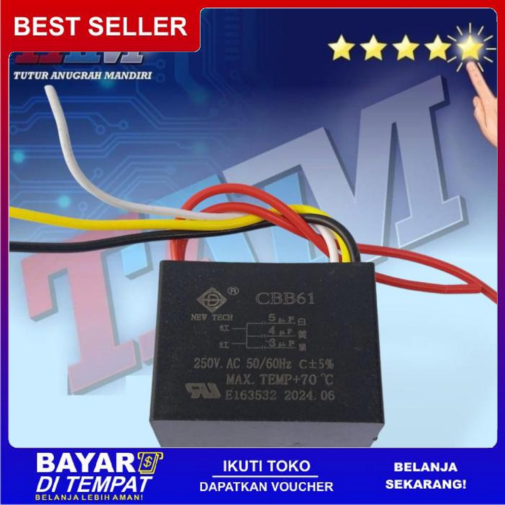 FREE ONGKIR KAPASITOR 5 KABEL CBB61 3+4+5 UF CBB61 3UF 4UF 5UF BISA COD