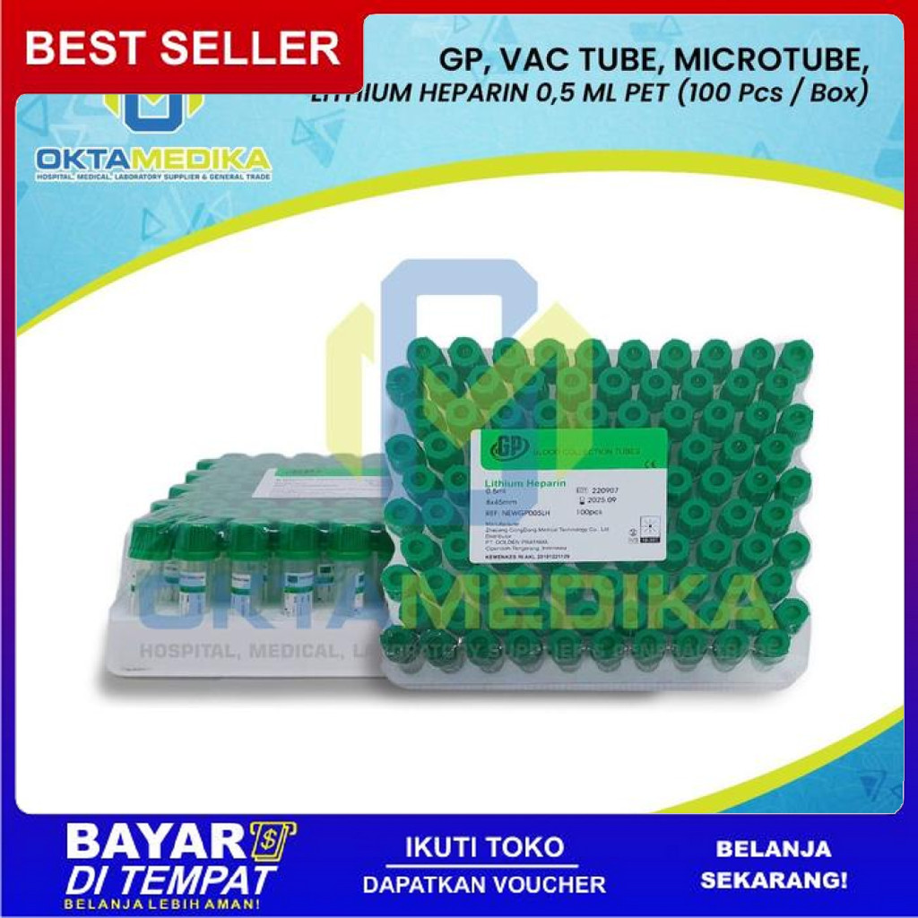 FREE ONGKIR GP- VAC TUBE MICROTUBE LITHIUM HEPARIN 05ML PET 100'SBOX BISA COD
