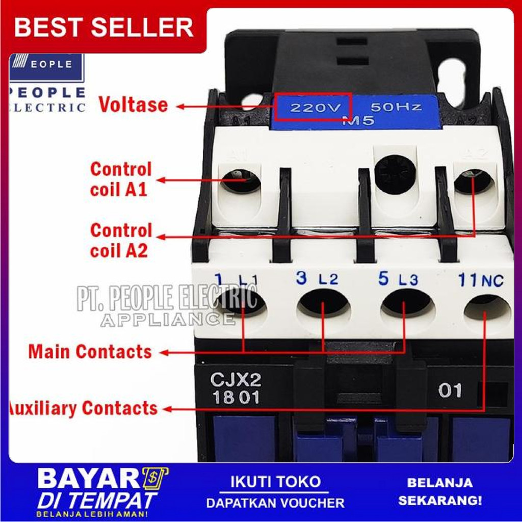 FREE ONGKIR NEW CONTACTOR KONTAKTOR CJX2-1801-NC PEOPLE AC 24V 36V 48V 110V 220V 380V BISA COD
