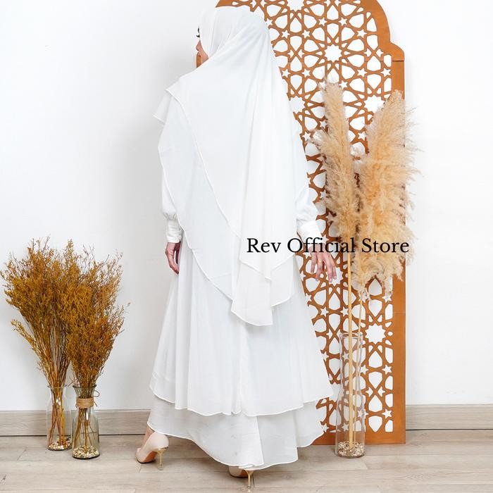 Gamis Rev Set Khimar Wanita Syar'I Busana Haji Dan Umroh Putih Ceruty