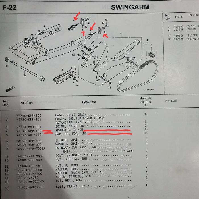 SPAREPART CBR 150R FI CBU : 40543-KPP-T00 & 40546-KR1-760 1SET ANTING ANTING RANTE / SETELAN RANTE