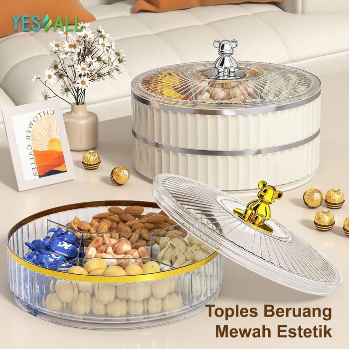 YESALL Toples Aesthetic Tingkat Beruang - Toples Lebaran Rak Putar Snack Cemilan Toples Kue Kering