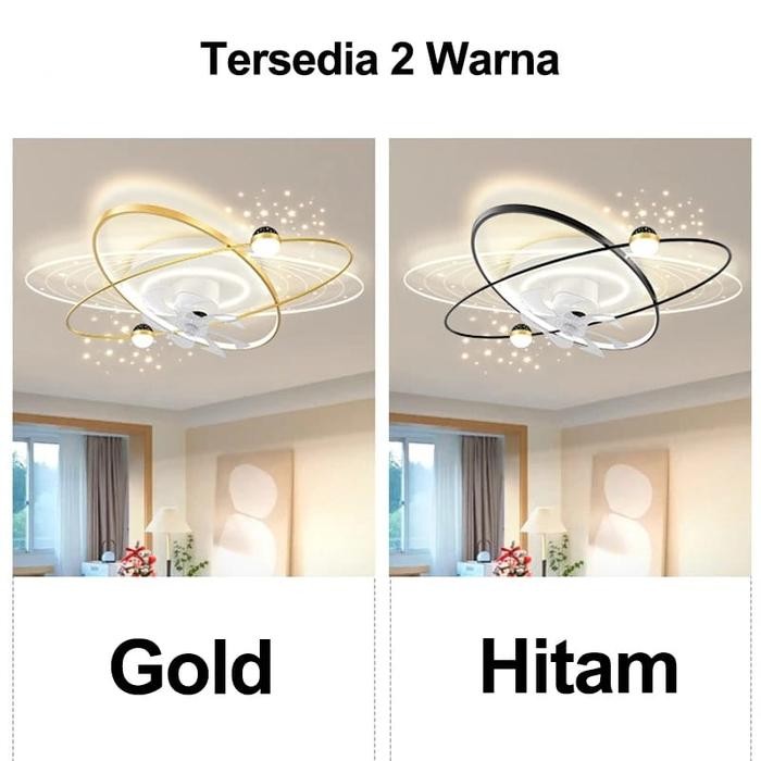 TERLARIS Golden LED Lampu Kipas Angin Plafon LED 2in1 Ruang Tamu Lampu Plafon Kipas Angin