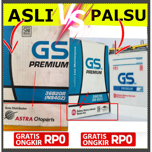 Aki GS NS40Z / 36B20R GS Premium Astra Otoparts Original Bukan GS KW GS Gold Star Original Asli 100%