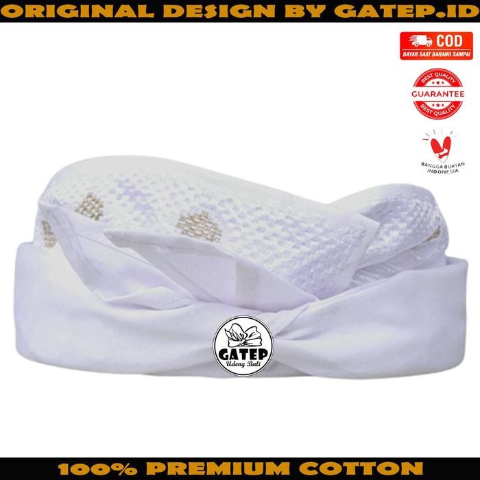 TERMURAH Udeng Bali Putih Polos Tepi Bordir Setengah Jadi - Iket Bali Pria - Blangkon Bali Asli -