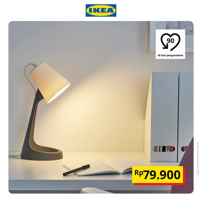 NEW IKEA SVALLET Lampu Meja Kerja Warna Abu-Abu/Putih