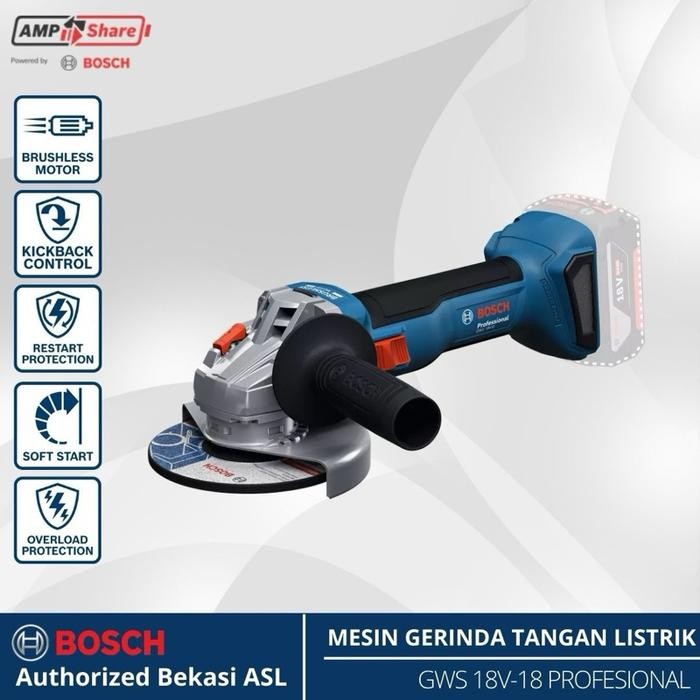 BOSCH Mesin Gerinda Tangan Baterai GWS 18V-8 Angle Grinder Cordless 4Inch 18 Volt