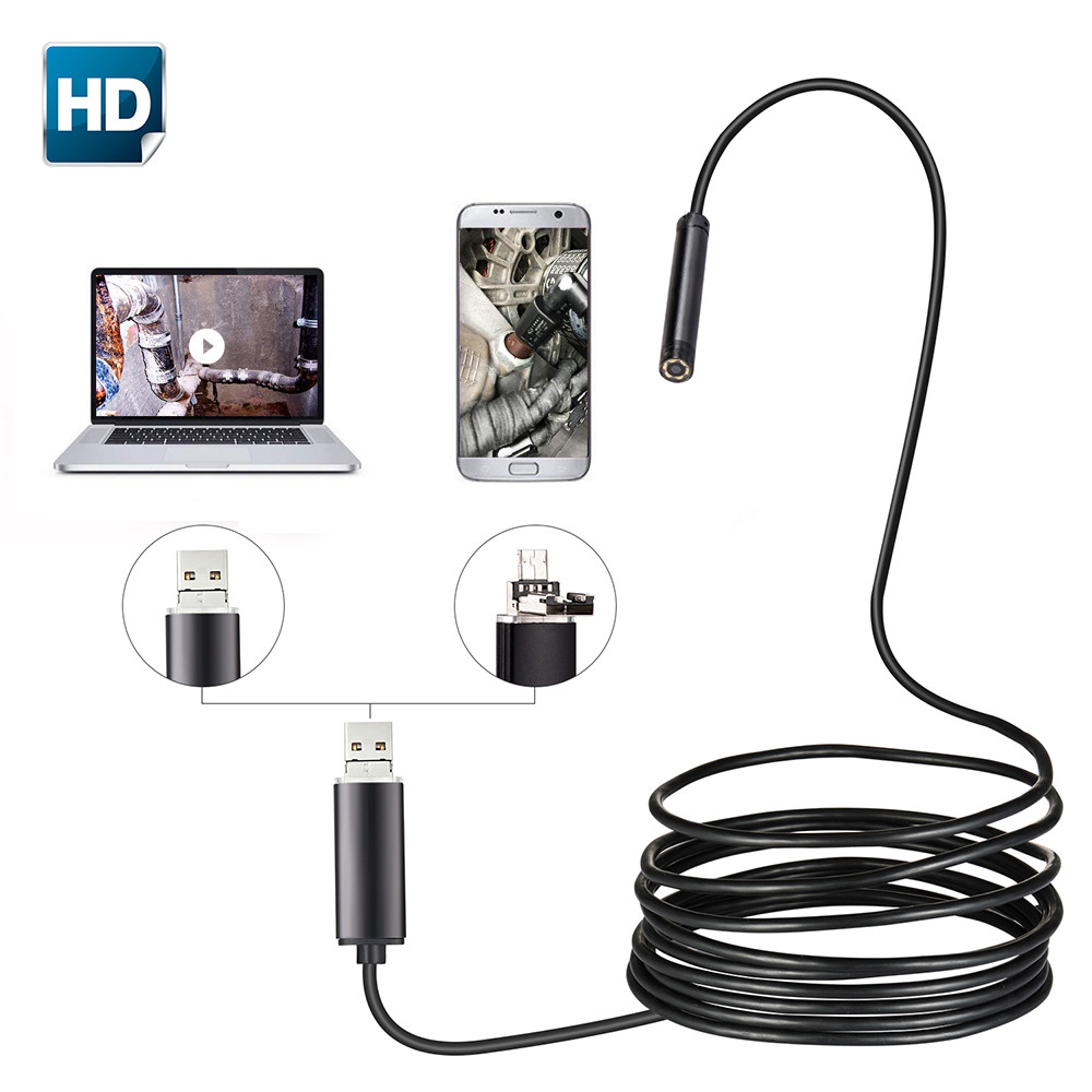 USB Endoscope Camera 5.5mm Lens 2m 5m 10m Semi Rigid Tube Endoscope