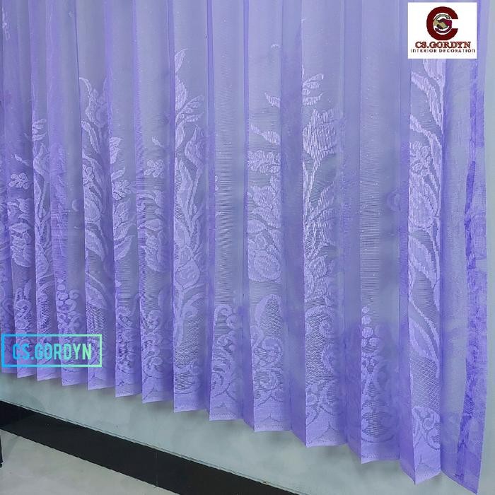 (Allthebest) Vitrase Gorden Bunga Tulip Ungu Biru Tirai Vitrage Vitrace Selambu tile jendela