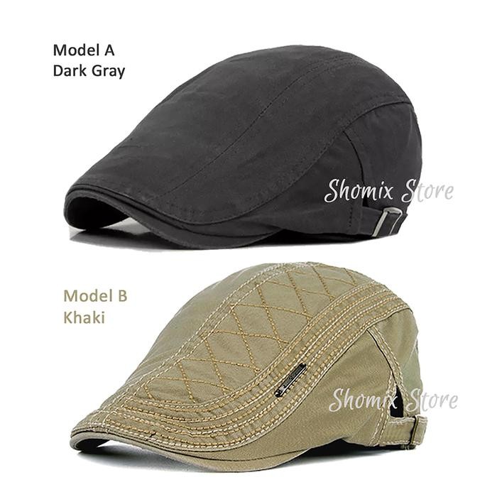 PATINO Topi Flat Cap Baret Hat Pet News Boy Pelukis Sutradara Dewasa Katun Polos Pria Cowok Vintage