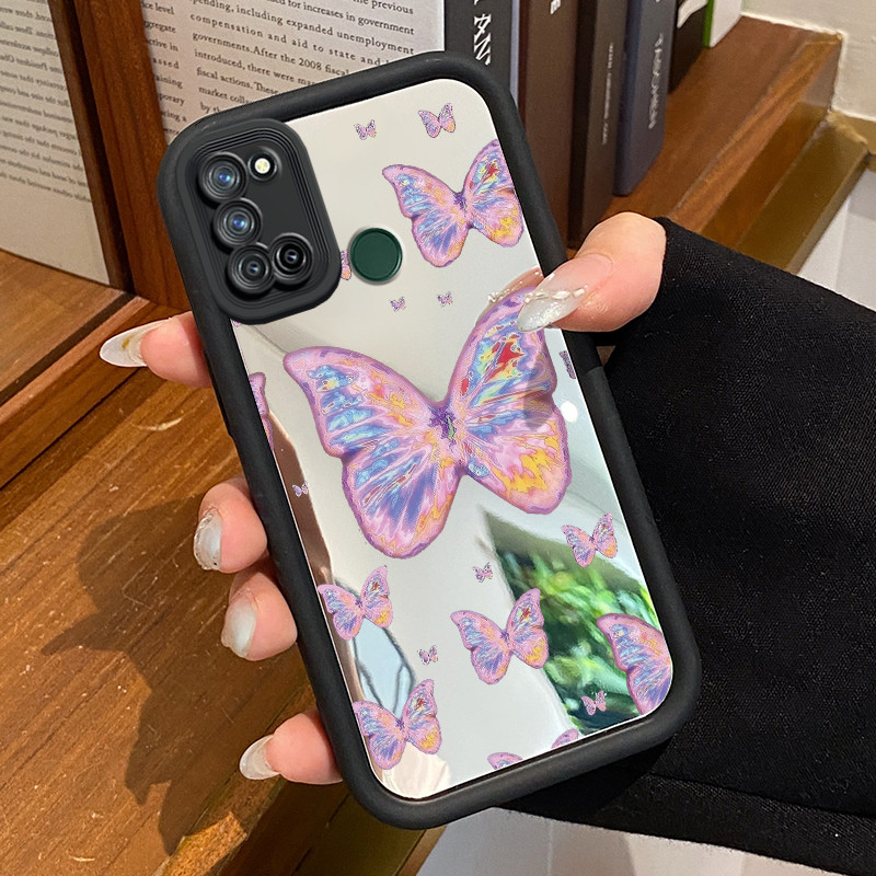Casing Hp Realme 7i Realme C17 Case Cesing warna-warni ungu kupu-kupu Silikon HP Kasing cermin Casin