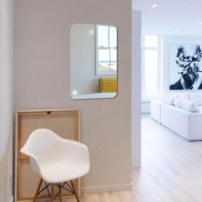 (Allthebest) Stiker Cermin Kaca Dinding Oval Kotak anti Pecah Kaca Cermin tempel