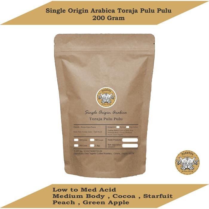 

Otten Coffee - Biji Kopi Arabika Toraja Pulu Pulu 200Gr Arabica Bean Ground Bubuk 200 Gram Tagetto
