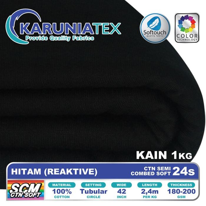 

KAIN KAOS COTTON SEMI COMBED 24S HITAM REAKTIVE KARUNIA TEXTILE KODE 975