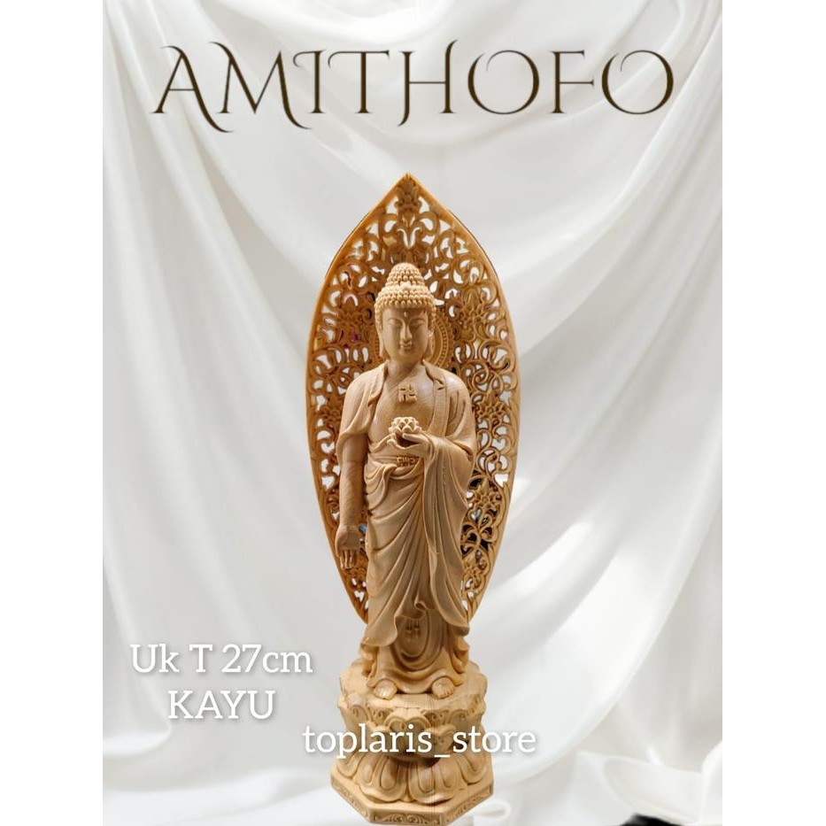 Ready Stok Patung Buddha Amitofo Berdiri Kayu 024