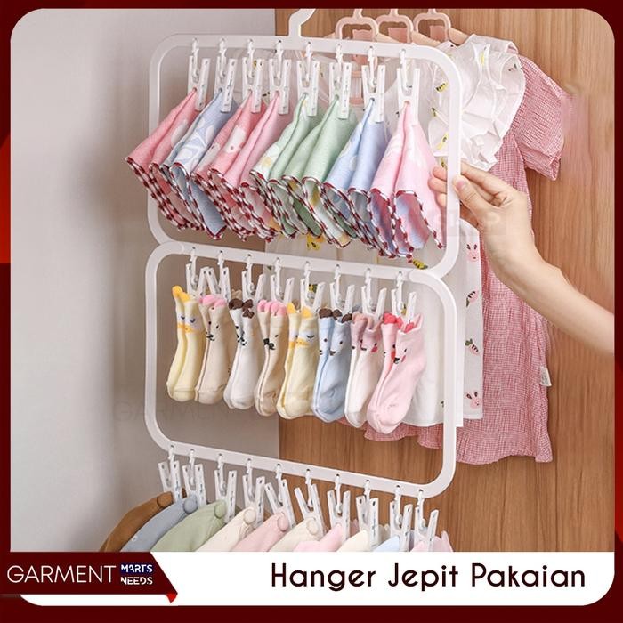 Hanger Pakaian 18 Jepitan Organizer Gantungan 2in1 Baju Bayi Kaos Kaki Kapstok Plastik Bagus