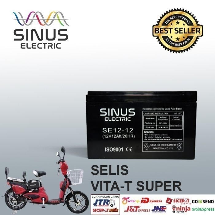 Langsung Kirim  Aki Sepeda Listrik VITA-T 12V 12Ah Aki VRLA SINUS 12-14