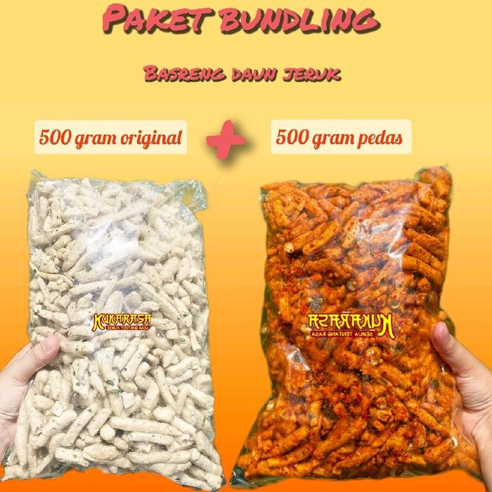 

Paket Hemat 500Gram Basreng Pedas + Original (500Gram) Kukarasa Snack
