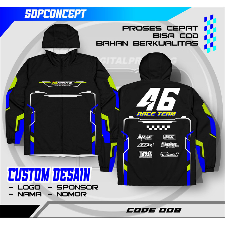Jersey jaket Custom Desain Sendiri - Jersey Racing, Sepak Bola, Mancing, Gowes, Komunitas - Bahan Dr