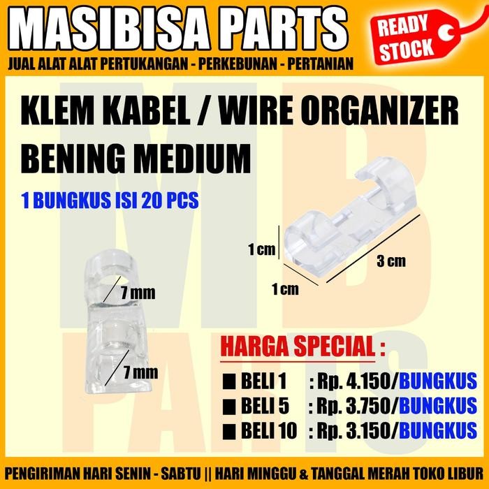 

Klip / Klem Kabel Tempel / Clip Cord Organizer 3M ukuran Medium Bening